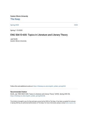ENG 5061D-600: Topics in Literature and Literary Theory