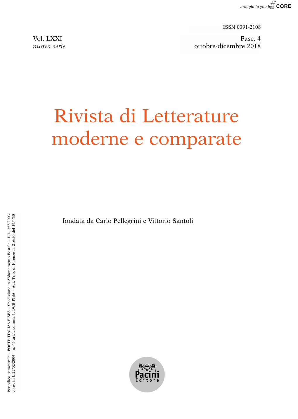 Rivista Di Letterature Moderne E Comparate Vol