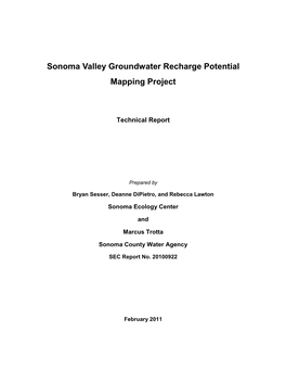 Sonoma Valley Groundwater Recharge Mapping