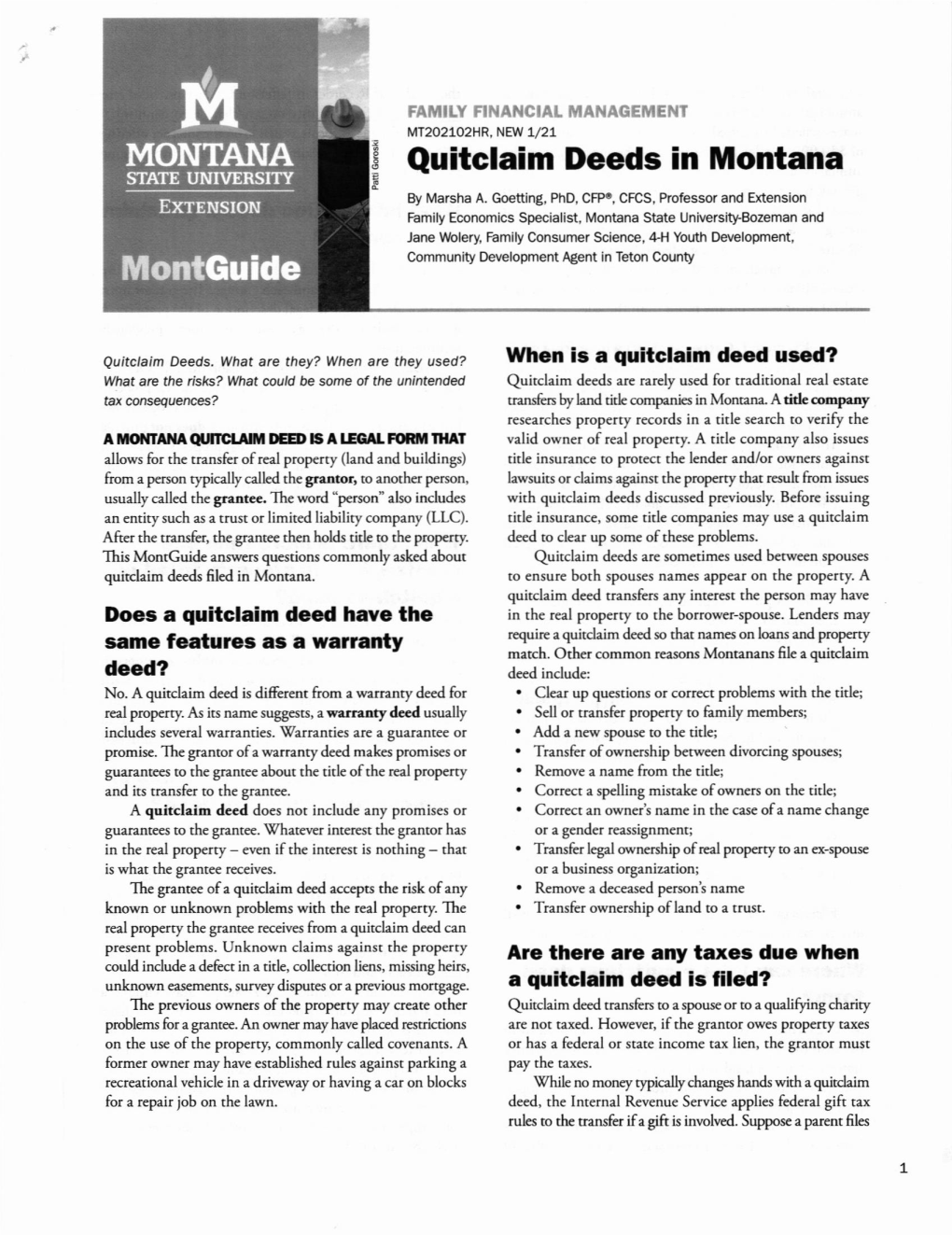 Mo Quitclaim Deeds in Montana