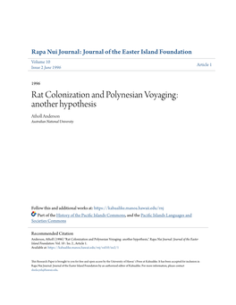 Rat Colonization and Polynesian Voyaging: Another Hypothesis Atholl Anderson Australian National University