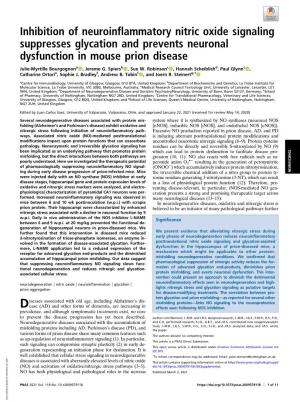 Inhibition of Neuroinflammatory Nitric Oxide Signaling Suppresses Glycation and Prevents Neuronal Dysfunction in Mouse Prion Disease