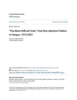 Post-Roe Abortion Politics in Oregon, 1973-2001