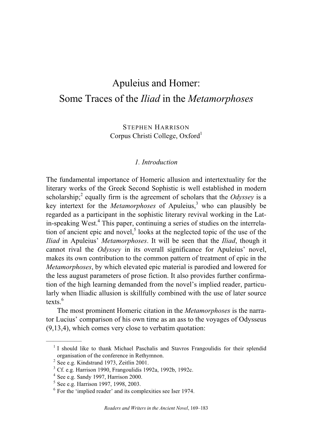 Apuleius and Homer: Some Traces of the Iliad in the Metamorphoses