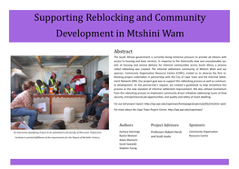 Supporting Reblocking and Community Development in Mtshini
