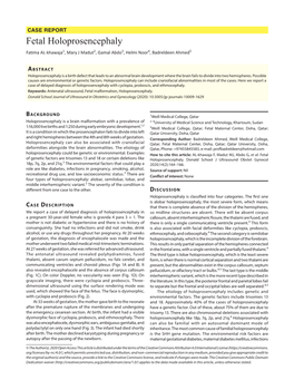 Fetal Holoprosencephaly Fatima AL-Khawaja1, Mary J Madut2, Gamal Abdo3, Helmi Noor4, Badreldeen Ahmed5