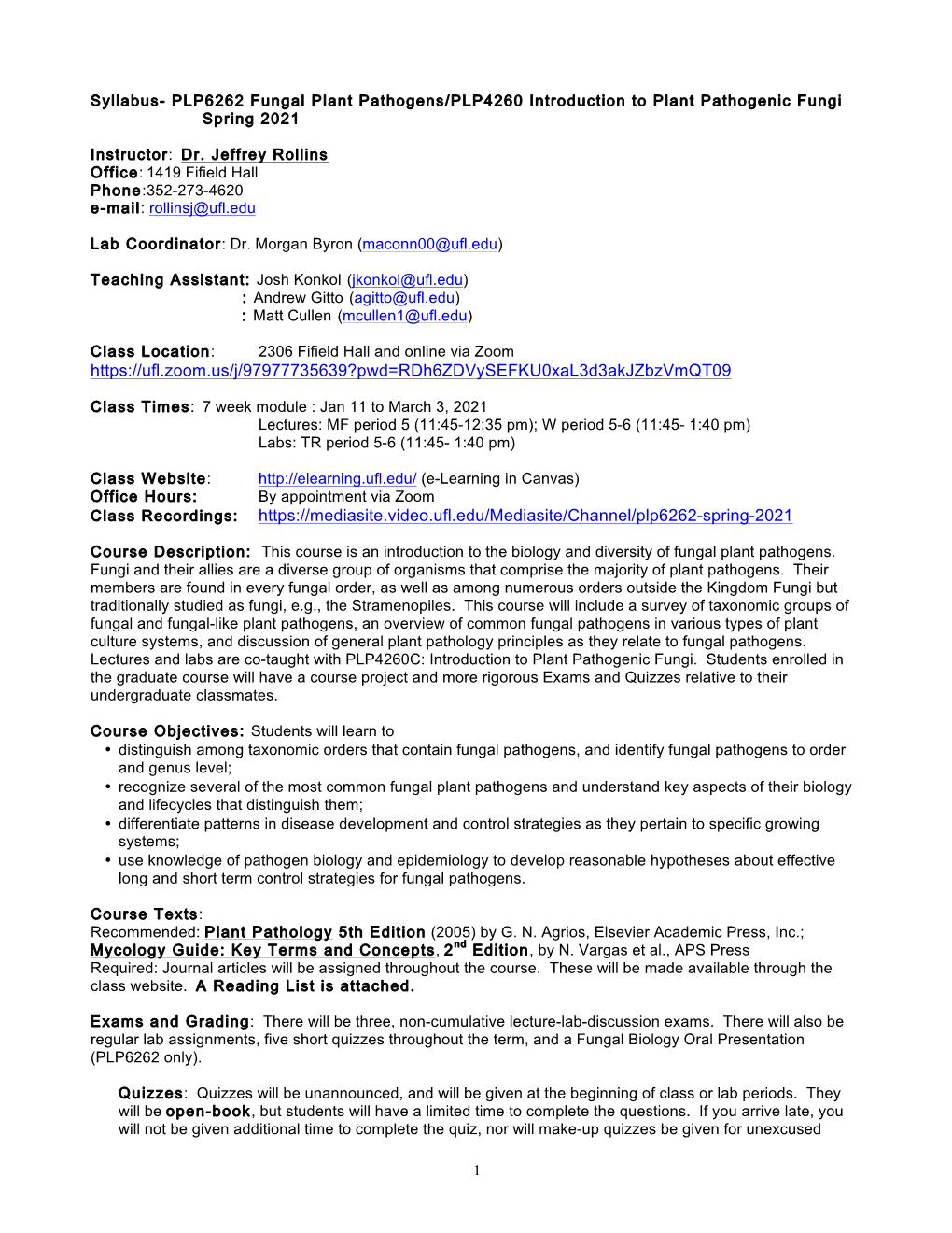 Introduction to Plant Pathogenic Fungi Spring 2021