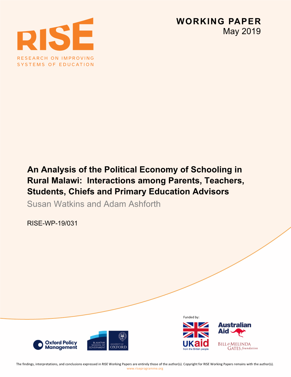An Analysis of the Political Economy of Schooling in Rural