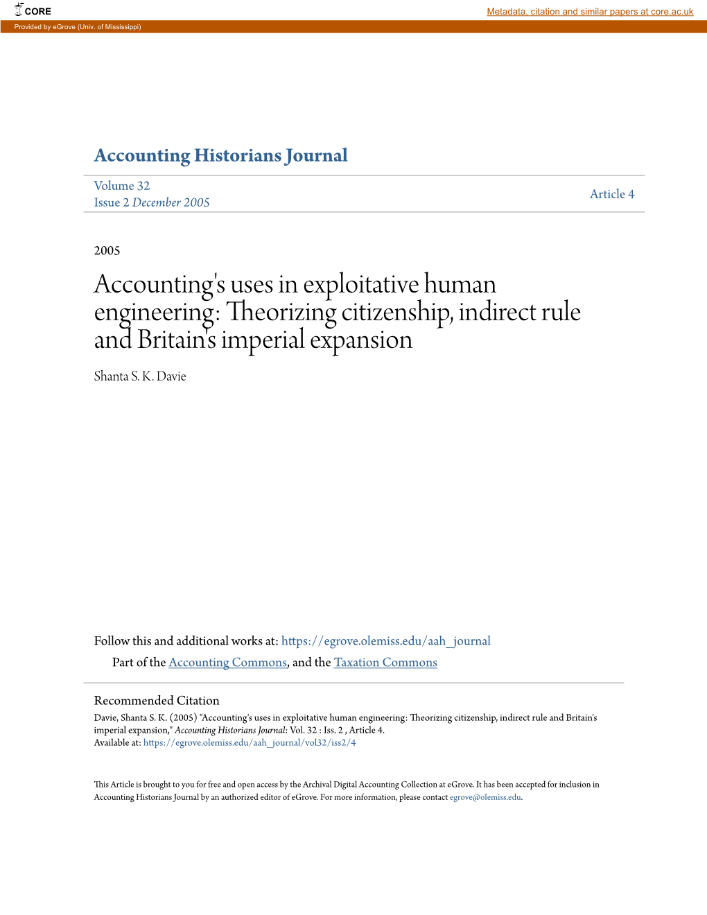 Theorizing Citizenship, Indirect Rule and Britain's Imperial Expansion Shanta S