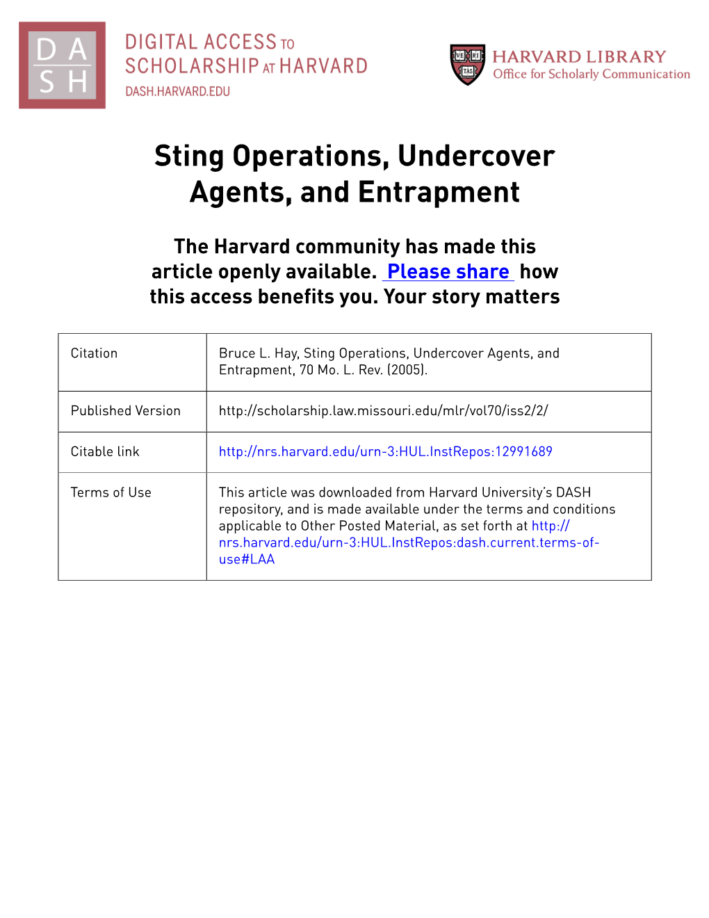 Sting Operations, Undercover Agents, and Entrapment