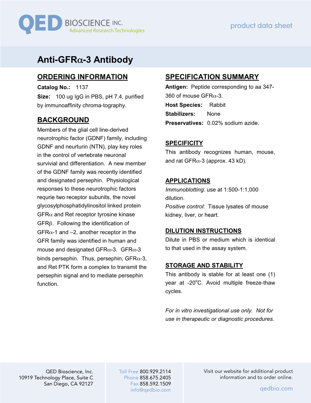 Anti-Gfrα-3 Antibody