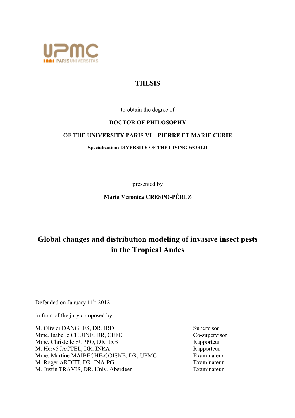 Global Changes and Distribution Modeling of Invasive Insect Pests in the Tropical Andes