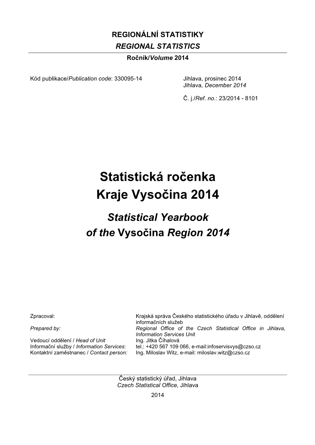 Statistická Ročenka Kraje Vysočina 2014