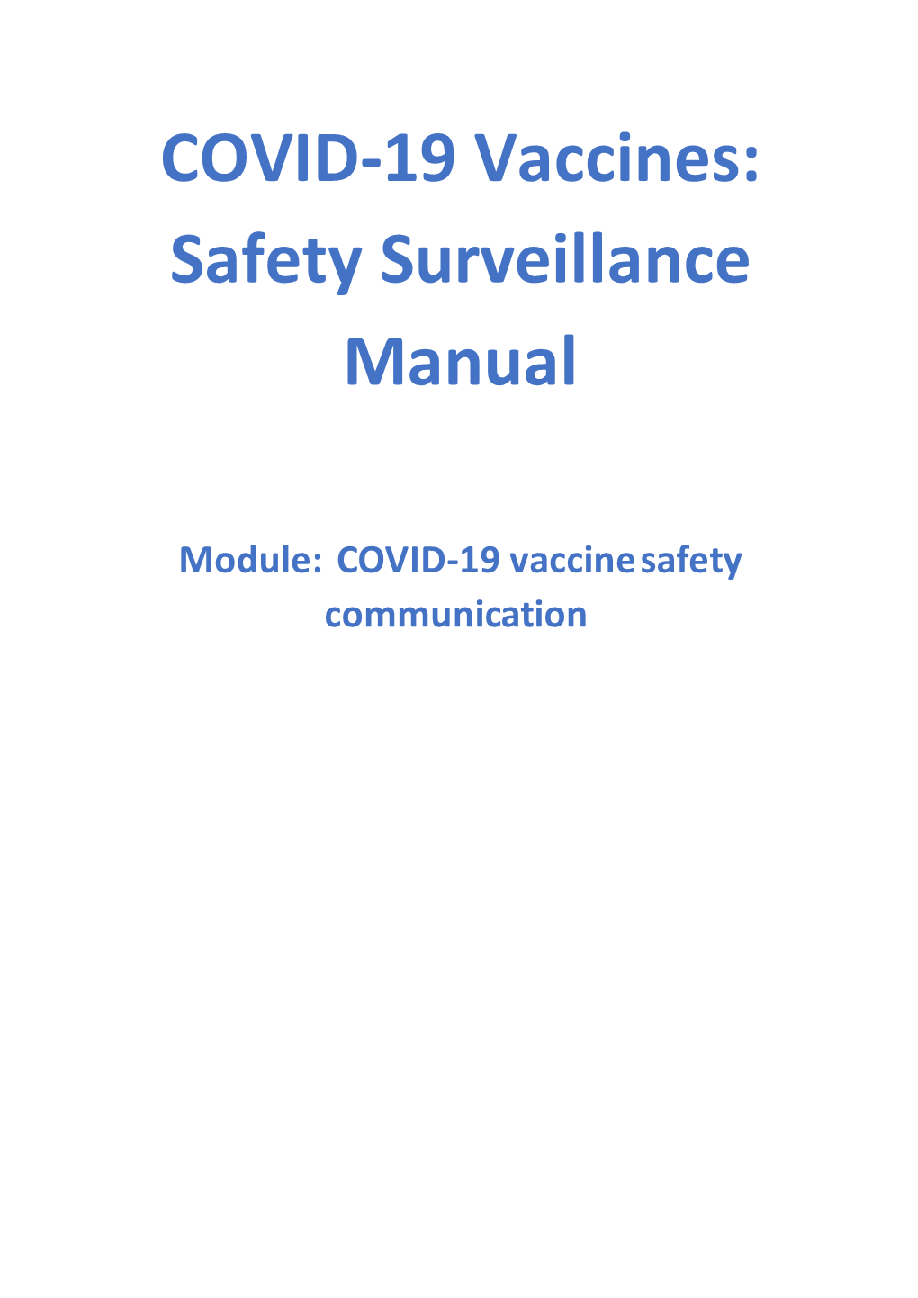 COVID-19 Vaccines: Safety Surveillance Manual