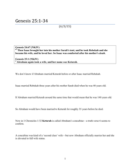 Genesis 25:1-34 (6/3/15)