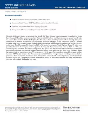 Wawa (Ground Lease) North East, Md Pricing and Financial Analysis