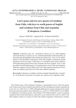 A New Genus and Two New Species of Leiodinae from Chile, with Keys to World Genera of Sogdini and Leiodinae from Chile and Argentina (Coleoptera: Leiodidae)