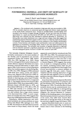 Postbreeding Dispersal and Drift-Net Mortality of Endangered Japanese Murrelets