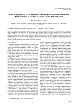 (Hymenoptera: Braconidae) Based on DNA Sequences of 16S Rrna, 18S Rdna and Atpase 6 Genes