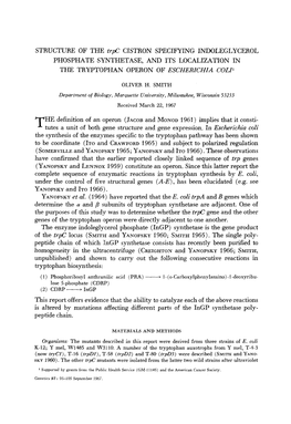 STRUCTURE of the Trpc CISTRON SPECIFYING INDOLEGLYCEROL PHOSPHATE SYNTHETASE, and ITS LOCALIZATION in the TRYPTOPHAN OPERON of ESCHERICHIA COLP