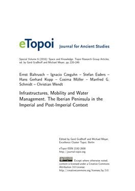 Infrastructures, Mobility and Water Management. the Iberian Peninsula in the Imperial and Post-Imperial Context