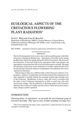 Ecological Aspects of the Cretaceous Flowering Plant Radiation1