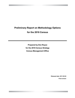 Preliminary Report on Methodology Options for the 2016 Census.Pdf