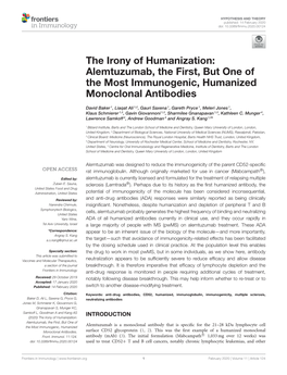Alemtuzumab, the First, but One of the Most Immunogenic, Humanized Monoclonal Antibodies