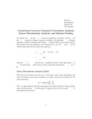 Connections Between Canonical Correlation Analysis, Linear Discriminant Analysis, and Optimal Scaling