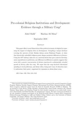 Pre-Colonial Religious Institutions and Development: Evidence Through a Military Coup∗