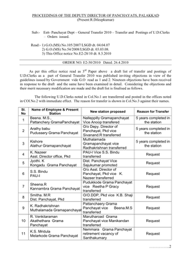 PROCEEDINGS of the DEPUTY DIRECTOR of PANCHAYATS, PALAKKAD (Present:R.Dileepkumar)