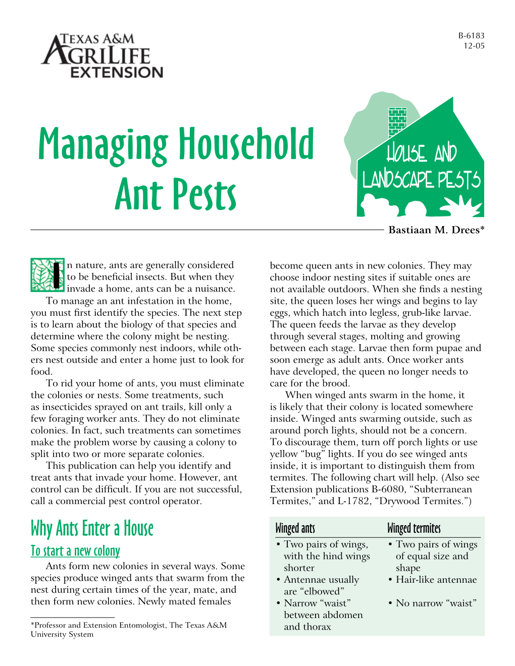 Managing Household Ant Pests Bastiaan M