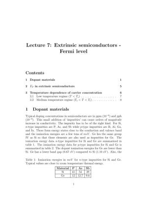 Lecture 7: Extrinsic Semiconductors - Fermi Level