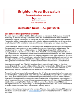 Brighton Area Buswatch Representing Local Bus Users
