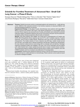 Erlotinib for Frontline Treatment Of