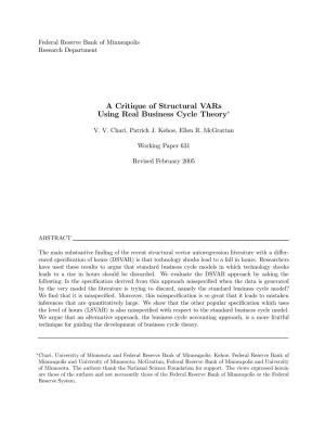 A Critique of Structural Vars Using Real Business Cycle Theory∗