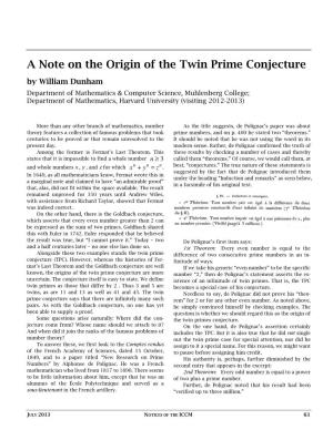 A Note on the Origin of the Twin Prime Conjecture