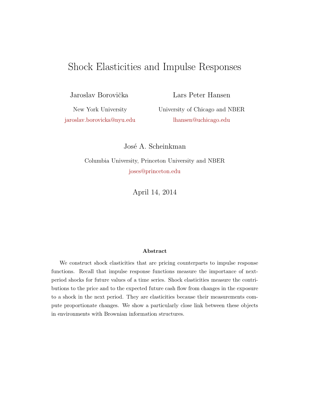Shock Elasticities and Impulse Responses
