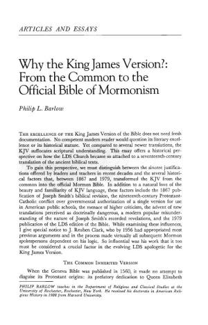 Why the King James Version?: from the Common to the Official Bible of Mormonism