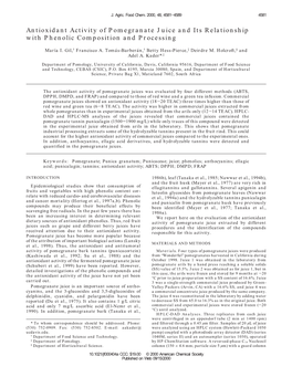 Antioxidant Activity of Pomegranate Juice and Its Relationship with Phenolic Composition and Processing