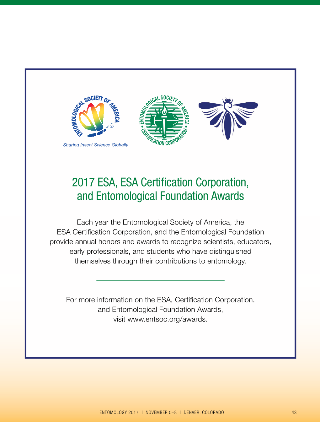 2017 ESA, ESA Certification Corporation, and Entomological Foundation Awards