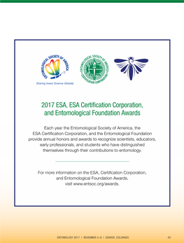 2017 ESA, ESA Certification Corporation, and Entomological Foundation Awards