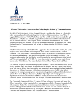Howard University Announces the Cathy Hughes School of Communications