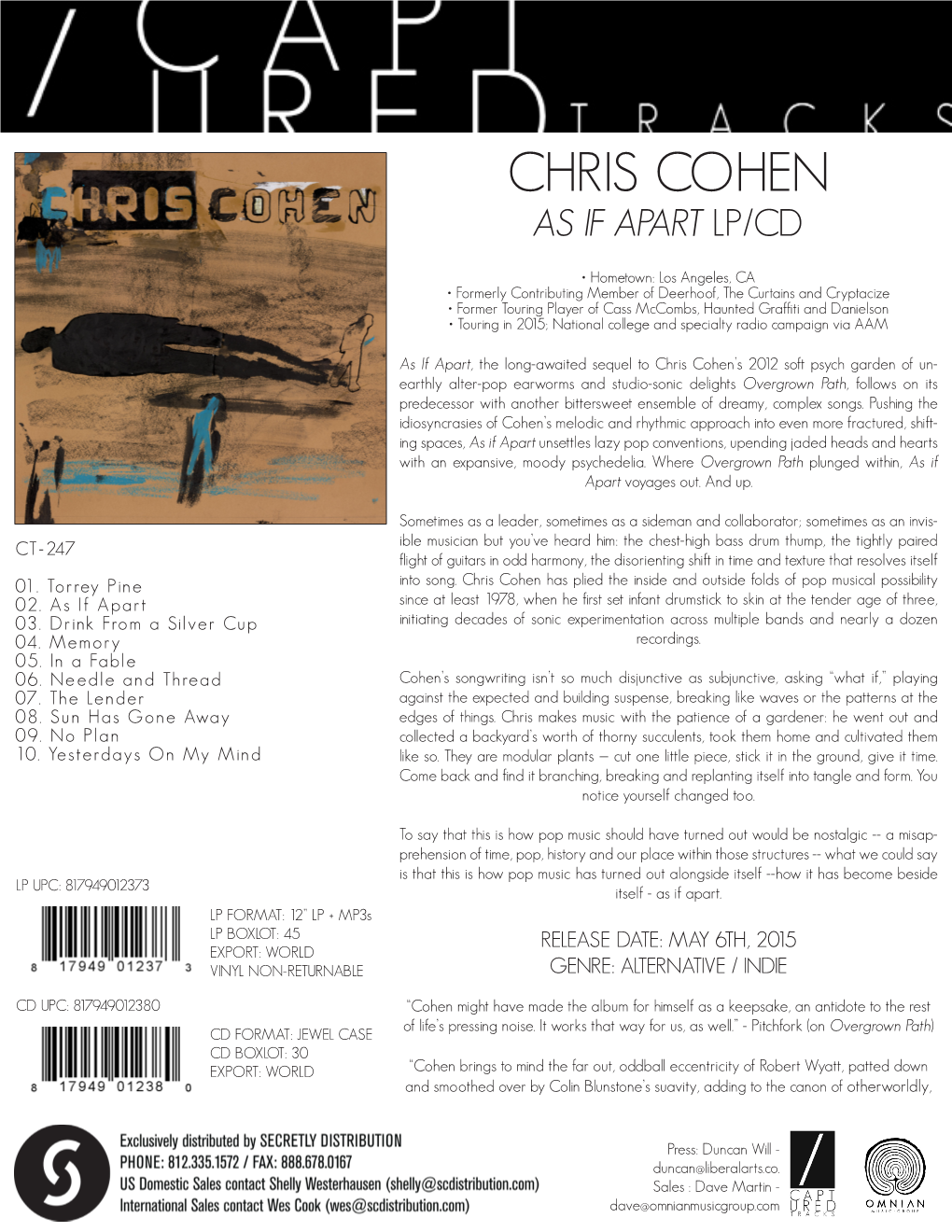 Chris Cohen As If Apart Lp/Cd