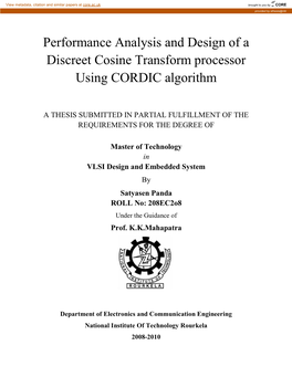 Performance Analysis and Design of a Discreet Cosine Transform Processor Using CORDIC Algorithm