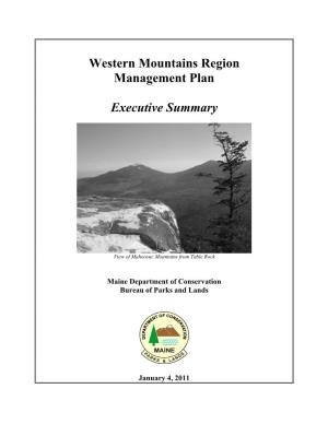 Western Mountains Region Management Plan Executive