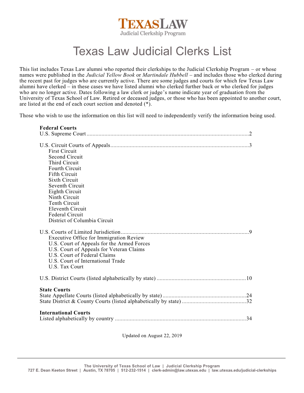 Texas Law Judicial Clerks List