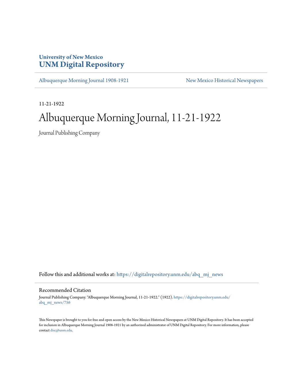 Albuquerque Morning Journal, 11-21-1922 Journal Publishing Company
