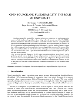 Open Source and Sustainability: the Role of University