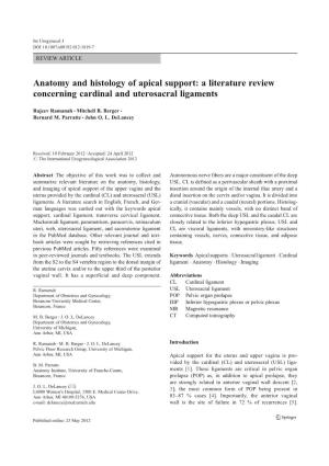 Anatomy and Histology of Apical Support: a Literature Review Concerning Cardinal and Uterosacral Ligaments